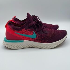 Nike WOMEN'S Epic React Flyknit Bordeaux/Hyper Jade SIZE 10 AR5518-600